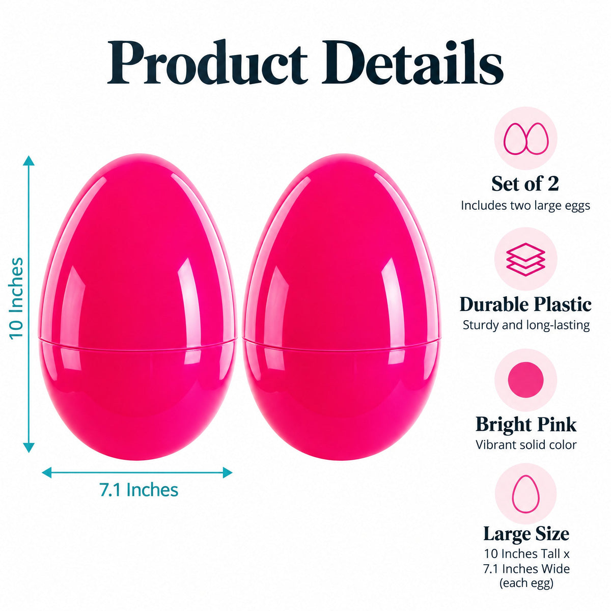Set of 2 Pink Jumbo Plastic Easter Eggs Giant Fillable Large Size 10 Inches