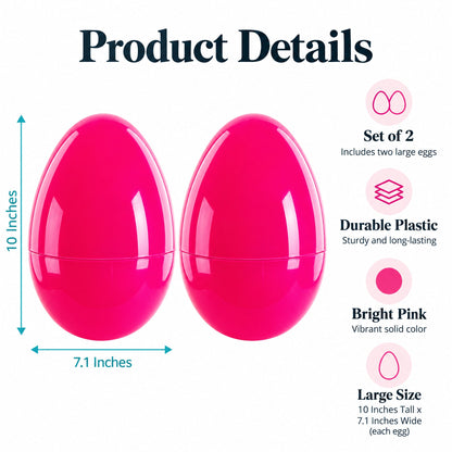 Set of 2 Pink Jumbo Plastic Easter Eggs Giant Fillable Large Size 10 Inches