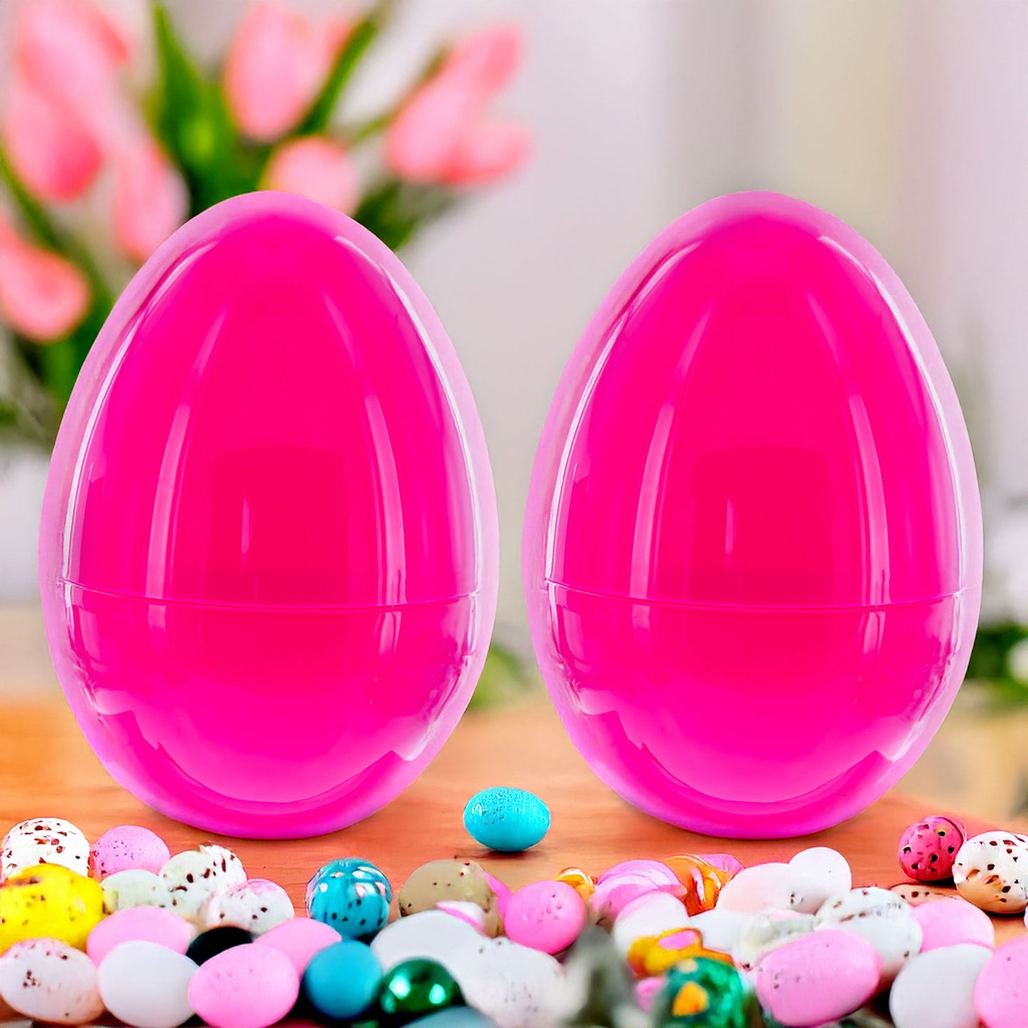 Set of 2 Pink Jumbo Plastic Easter Eggs Giant Fillable Large Size 10 Inches