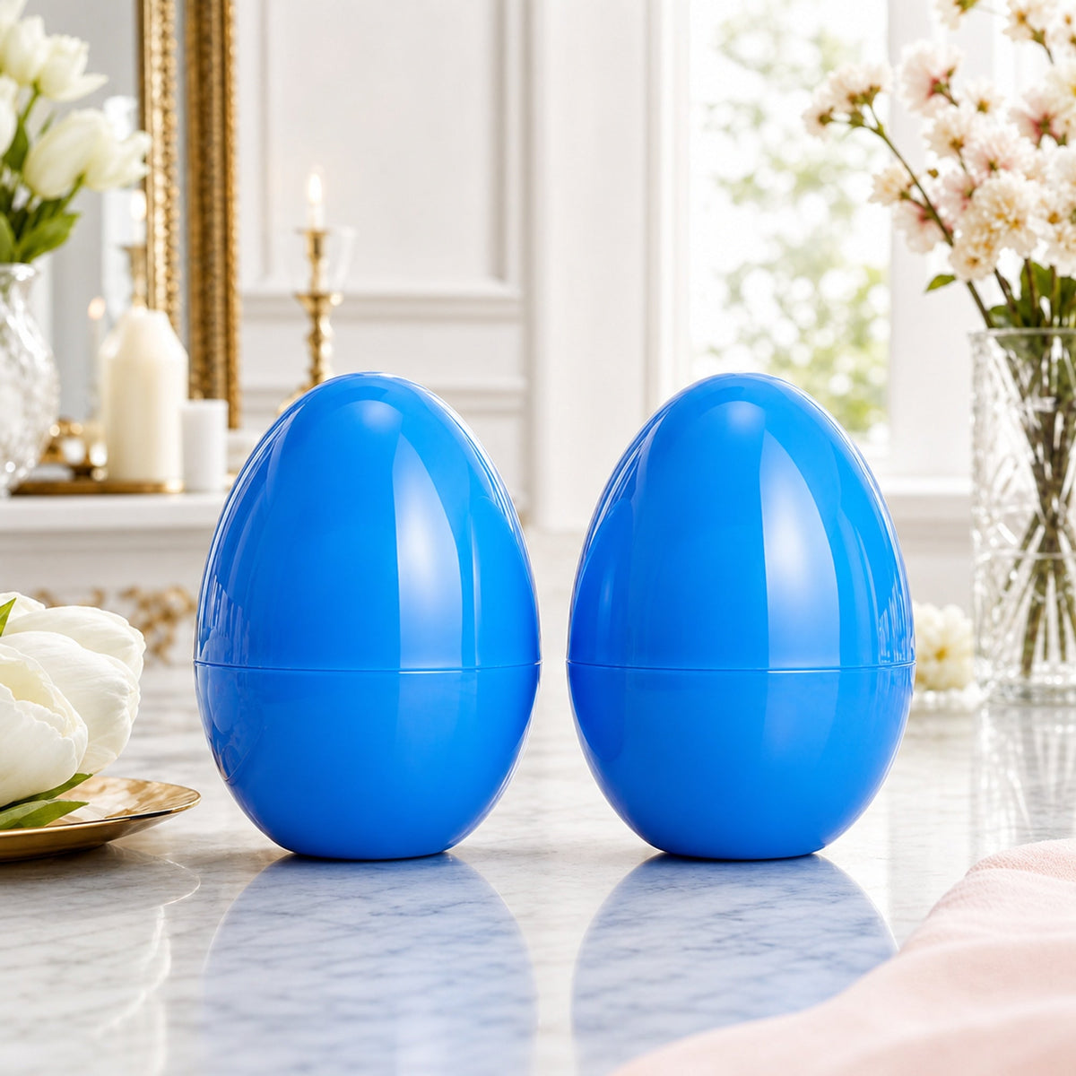 Set of 2 Blue Giant Jumbo Large Size Fillable Plastic Easter Eggs 10 Inches