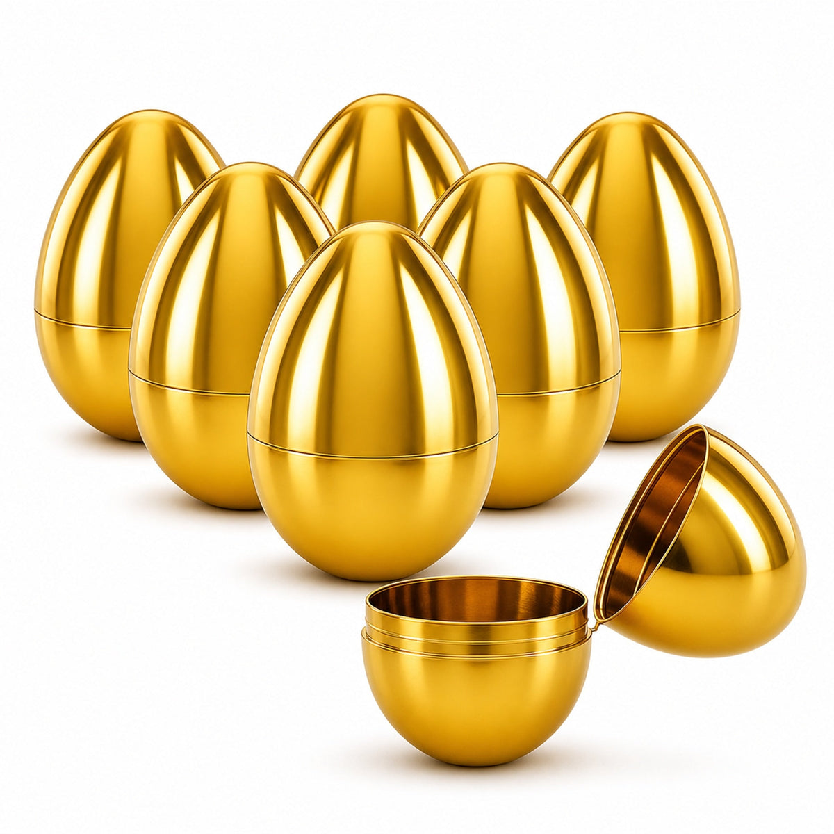 Set of 6 Metallic Gold Easter Eggs Fillable Plastic Hinged Eggs Reusable Prize Egg Set 2.25 Inches