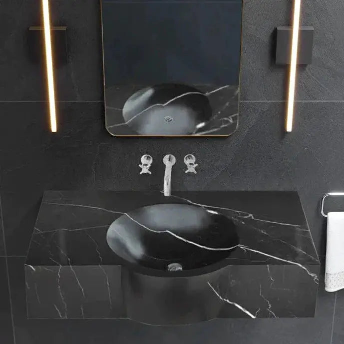 Black Marble Wall Mount Bathroom Sink 17 X 30 Floating Handcrafted Rectangular