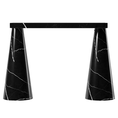 Black Marble Designer Console Table - Polished Cone Shape Legs