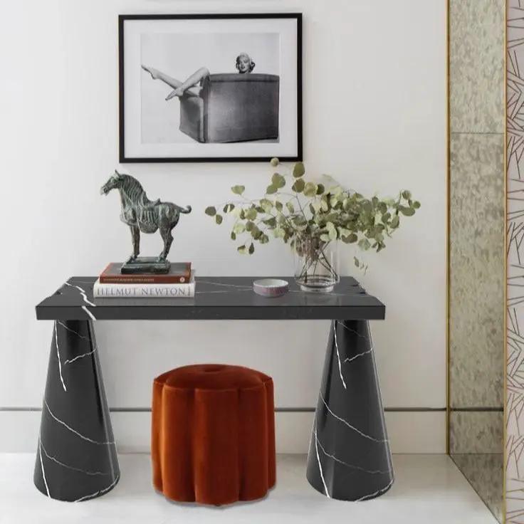 Black Marble Designer Console Table - Polished Cone Shape Legs