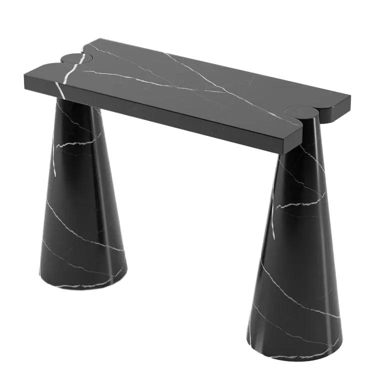 Black Marble Designer Console Table - Polished Cone Shape Legs