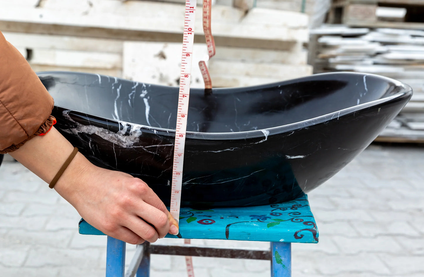 Black Turkish Marble Handcrafted Vessel Bathroom Sink - Above Counter Vanity Design