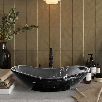 Black Turkish Marble Handcrafted Vessel Bathroom Sink - Above Counter Vanity Design