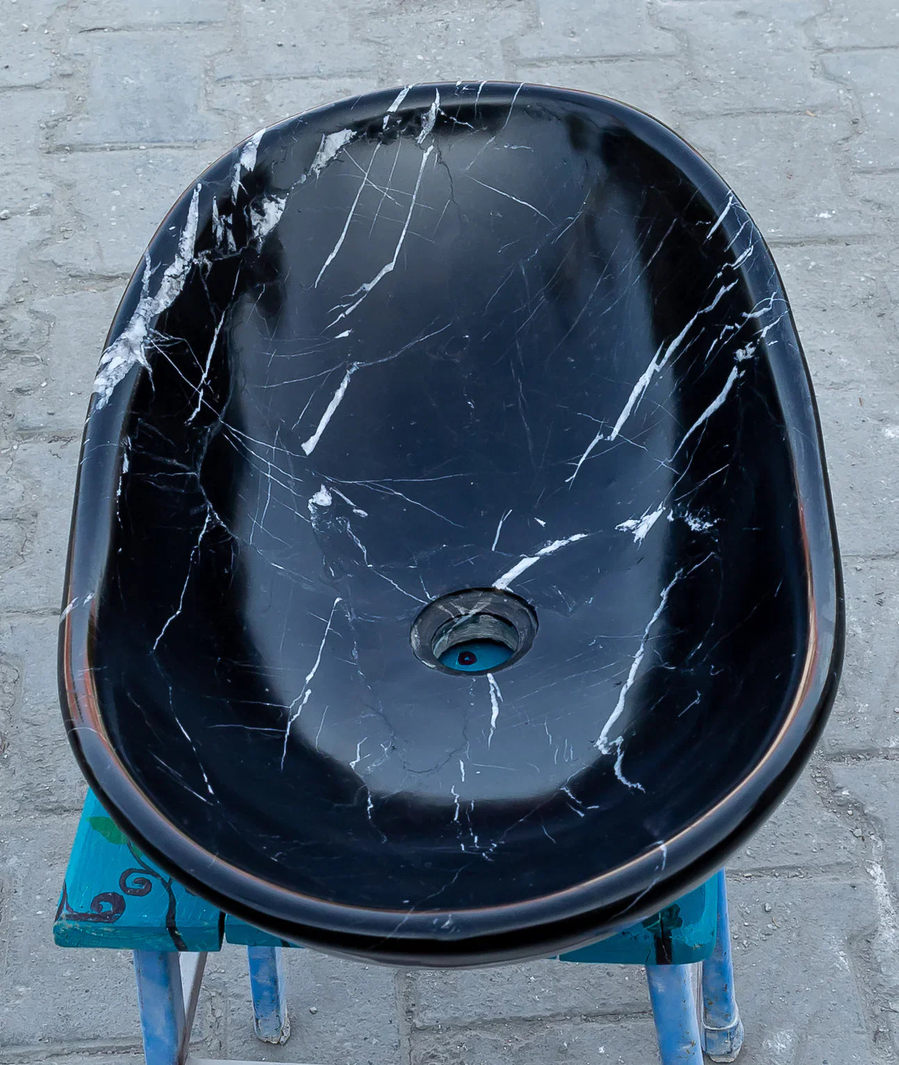 Black Turkish Marble Handcrafted Vessel Bathroom Sink - Above Counter Vanity Design