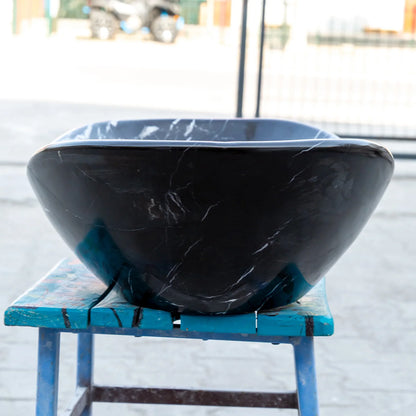 Black Turkish Marble Handcrafted Vessel Bathroom Sink - Above Counter Vanity Design