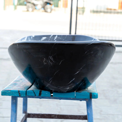 Black Turkish Marble Handcrafted Vessel Bathroom Sink Above Counter Vanity