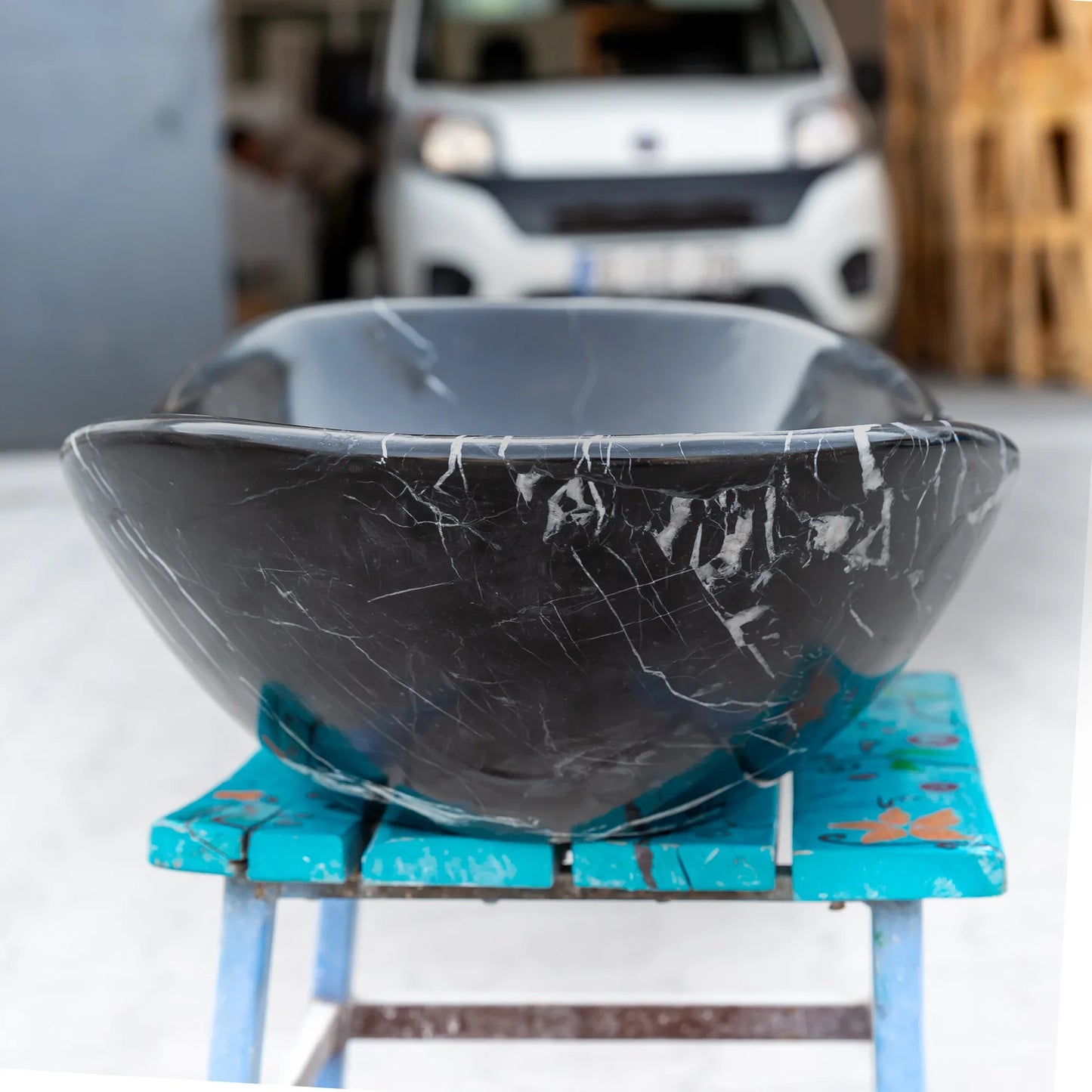 Black Turkish Marble Handcrafted Vessel Bathroom Sink - Above Counter Vanity Design