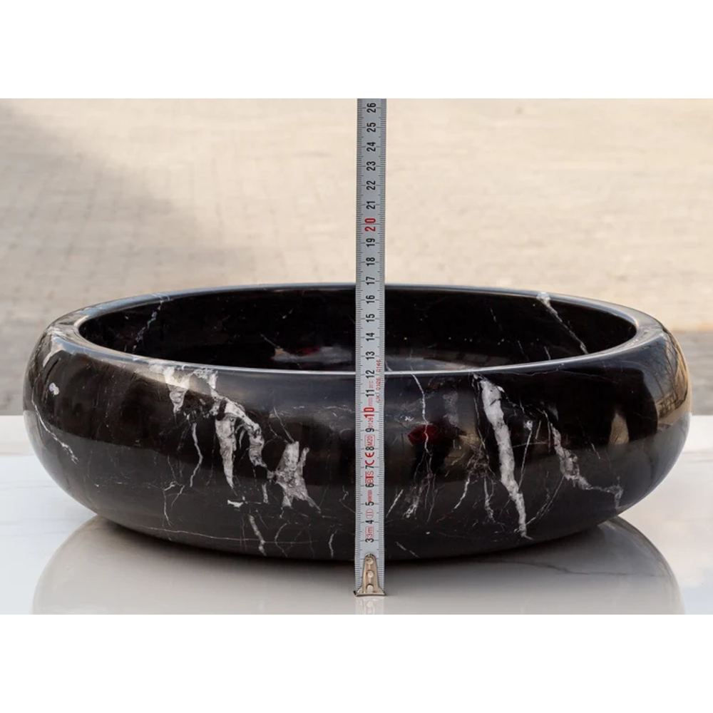 Toros Turkish Black Marble Polished Round Vessel Sink 16x5