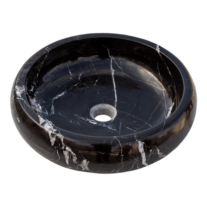 Toros Turkish Black Marble Polished Round Vessel Sink 16x5