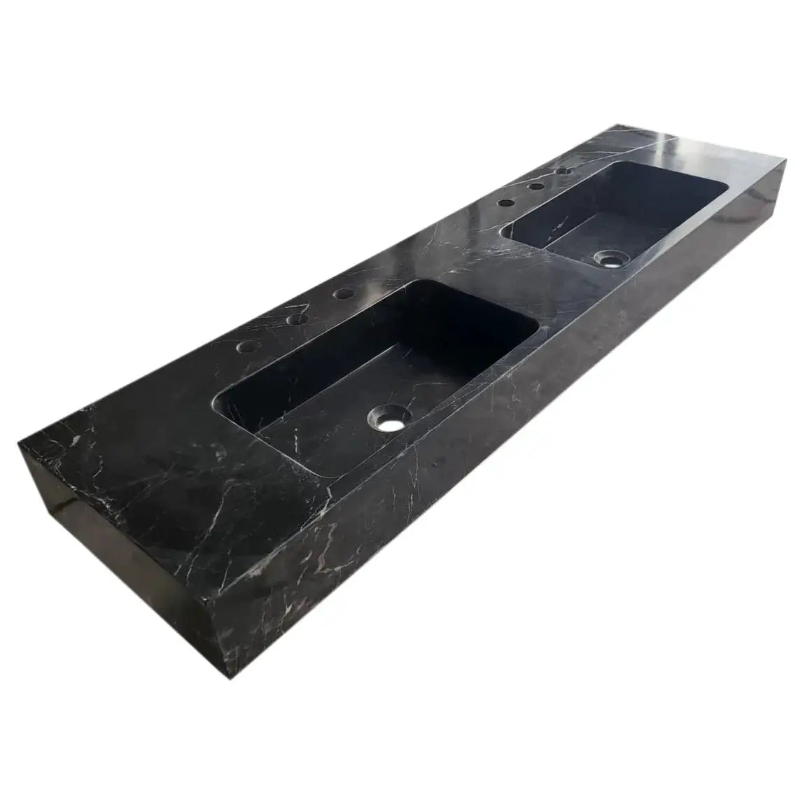 Black Marble 60 Inch Wall Mount Vanity With Double Bathroom Sinks
