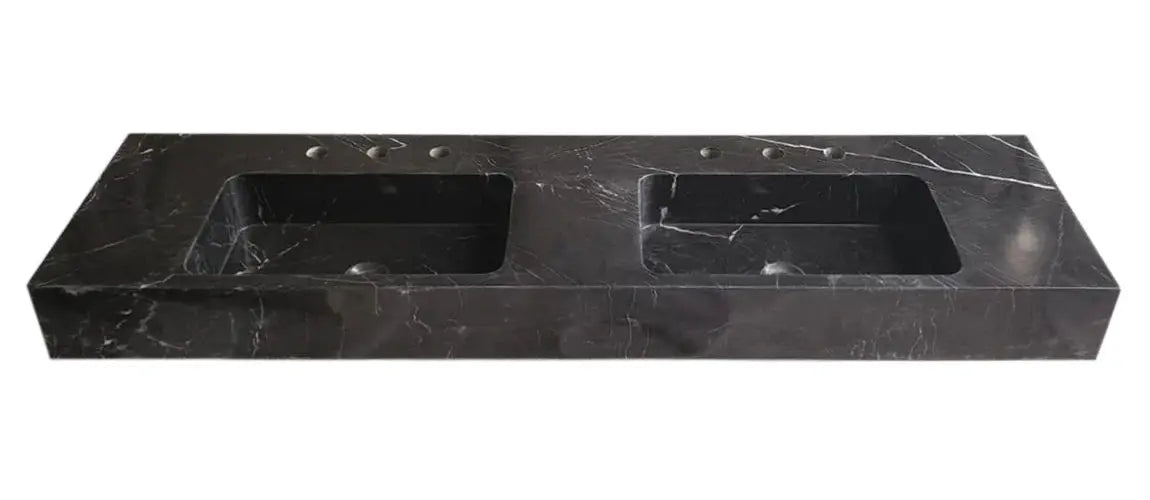 Black Marble 60 Inch Wall Mount Vanity With Double Bathroom Sinks