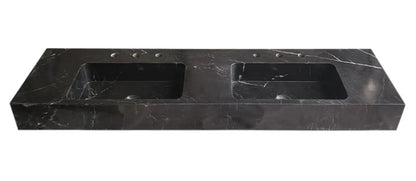 Black Marble 60 Inch Wall Mount Vanity With Double Bathroom Sinks