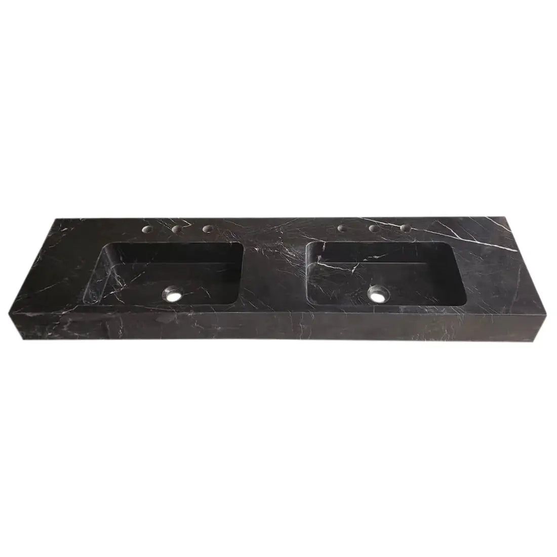 Black Marble 60 Inch Wall Mount Vanity With Double Bathroom Sinks