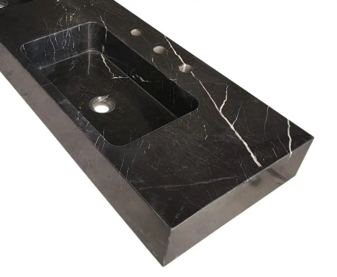 Black Marble 60 Inch Wall Mount Vanity With Double Bathroom Sinks