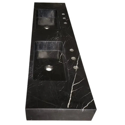 Black Marble 60 Inch Wall Mount Vanity With Double Bathroom Sinks