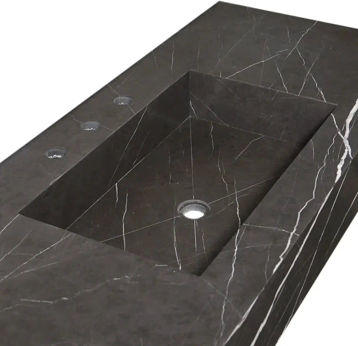 Honed Black Marble Wall Mount Rectangle Bathroom Sink 20 Inch