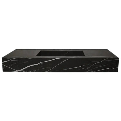 Honed Black Marble Wall Mount Rectangle Bathroom Sink 20 Inch