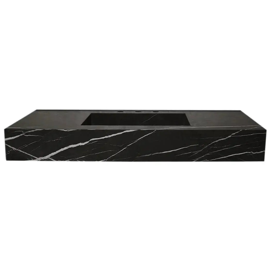 Honed Black Marble Wall Mount Rectangle Bathroom Sink 20 Inch