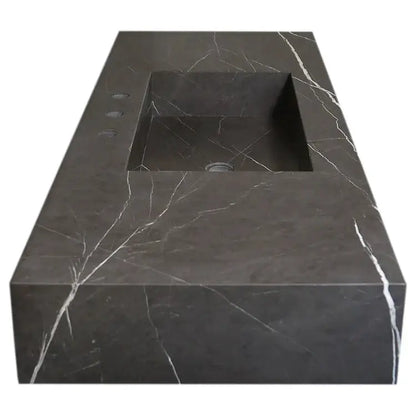 Honed Black Marble Wall Mount Rectangle Bathroom Sink 20 Inch