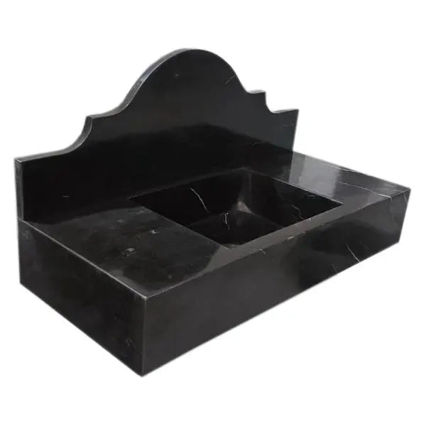 Black Marble Wall Mount Bathroom Sink Polished Backsplash 15 X 33 Inch