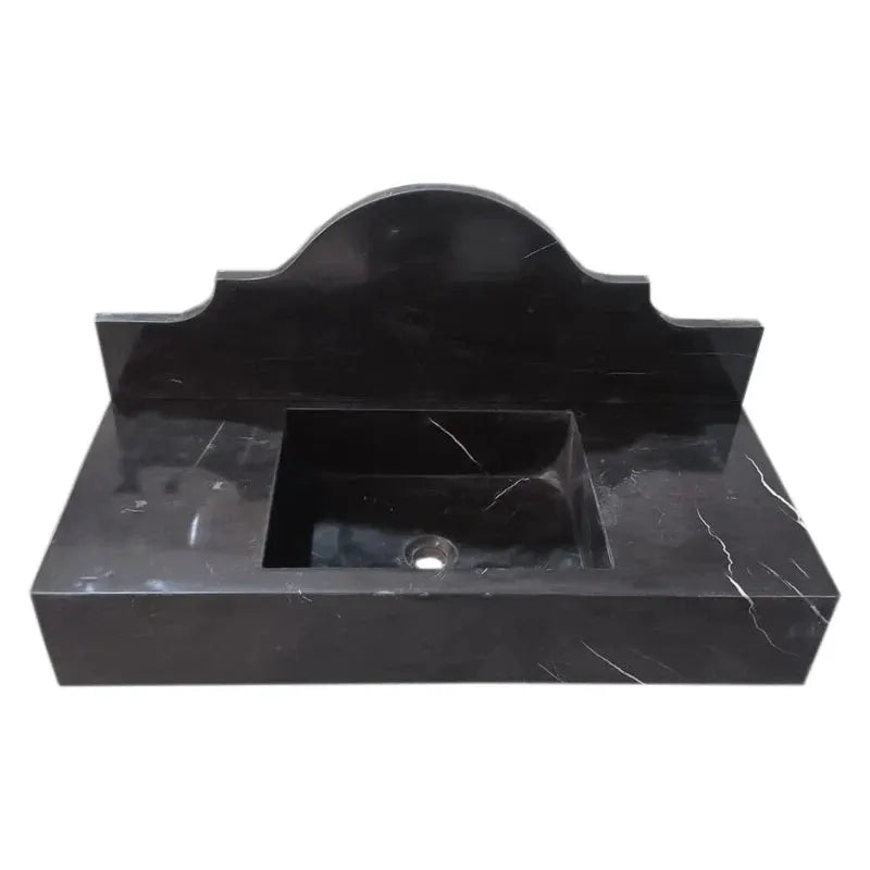 Black Marble Wall Mount Bathroom Sink Polished Backsplash 15 X 33 Inch