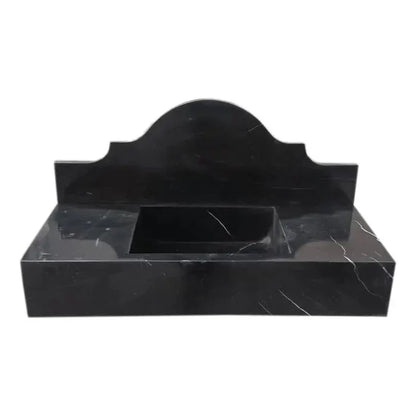 Black Marble Wall Mount Bathroom Sink Polished Backsplash 15 X 33 Inch