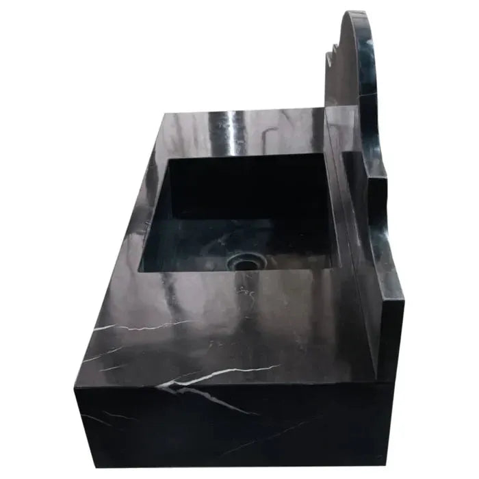 Black Marble Wall Mount Bathroom Sink Polished Backsplash 15 X 33 Inch