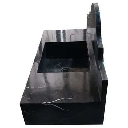 Black Marble Wall Mount Bathroom Sink Polished Backsplash 15 X 33 Inch