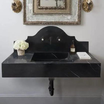 Black Marble Wall Mount Bathroom Sink Polished Backsplash 15 X 33 Inch