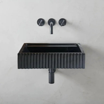 Turkish Black Fluted Wall Mount Bathroom Marble Sink 16 Inch
