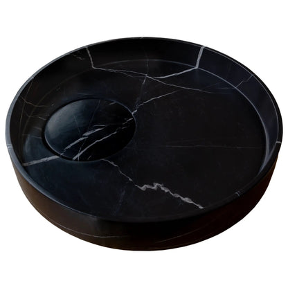 Polished Black Marble Circular Vessel Sink 17.5 Inches Bathroom