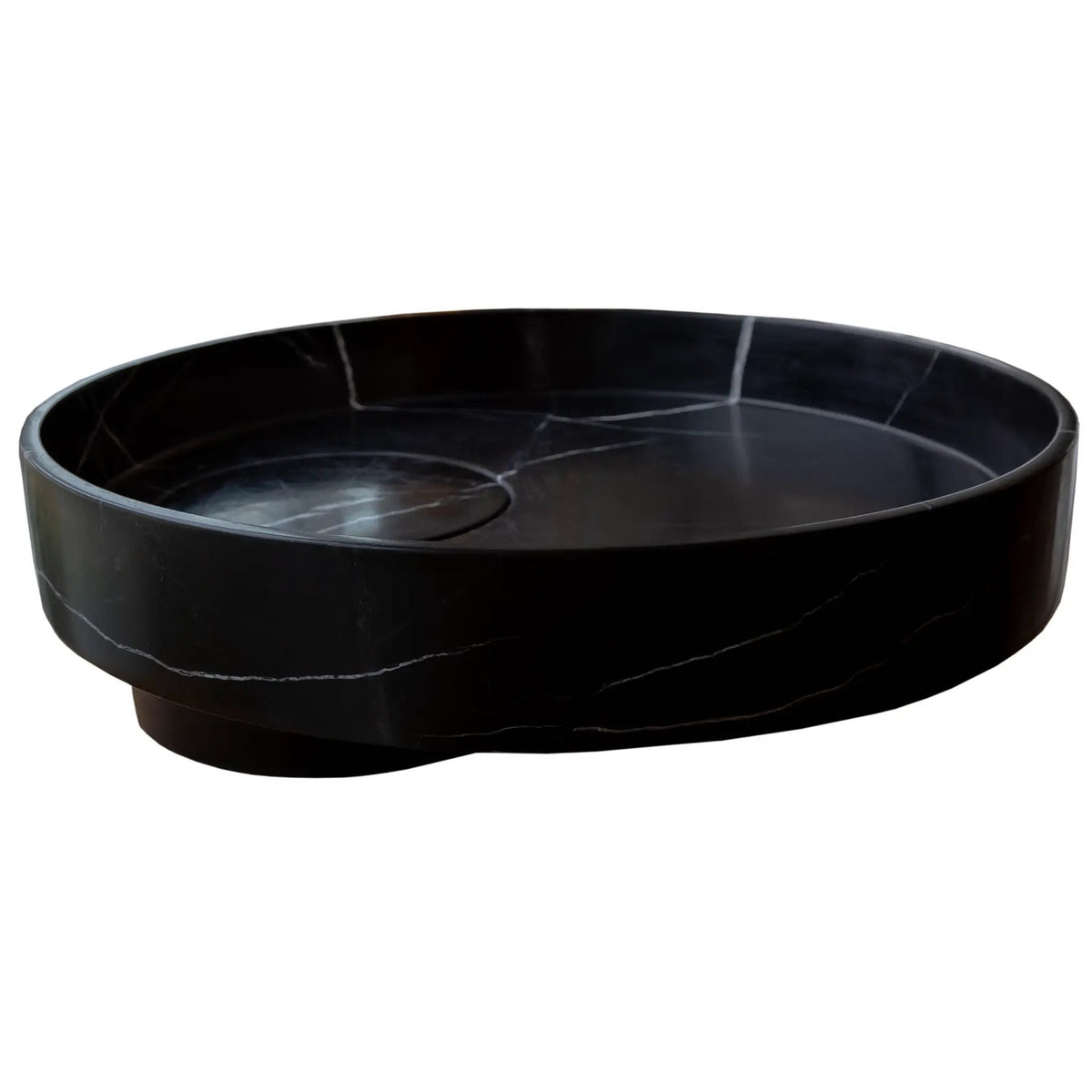 Polished Black Marble Circular Vessel Sink 17.5 Inches Bathroom