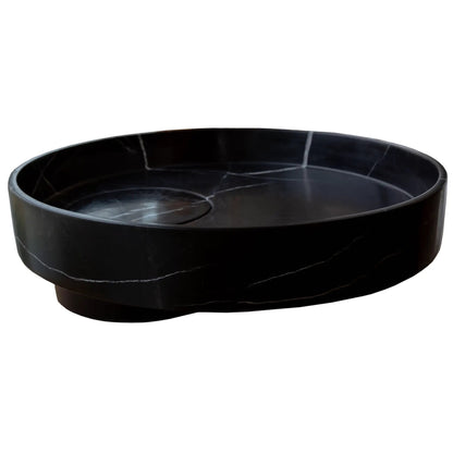 Polished Black Marble Circular Vessel Sink 17.5 Inches Bathroom