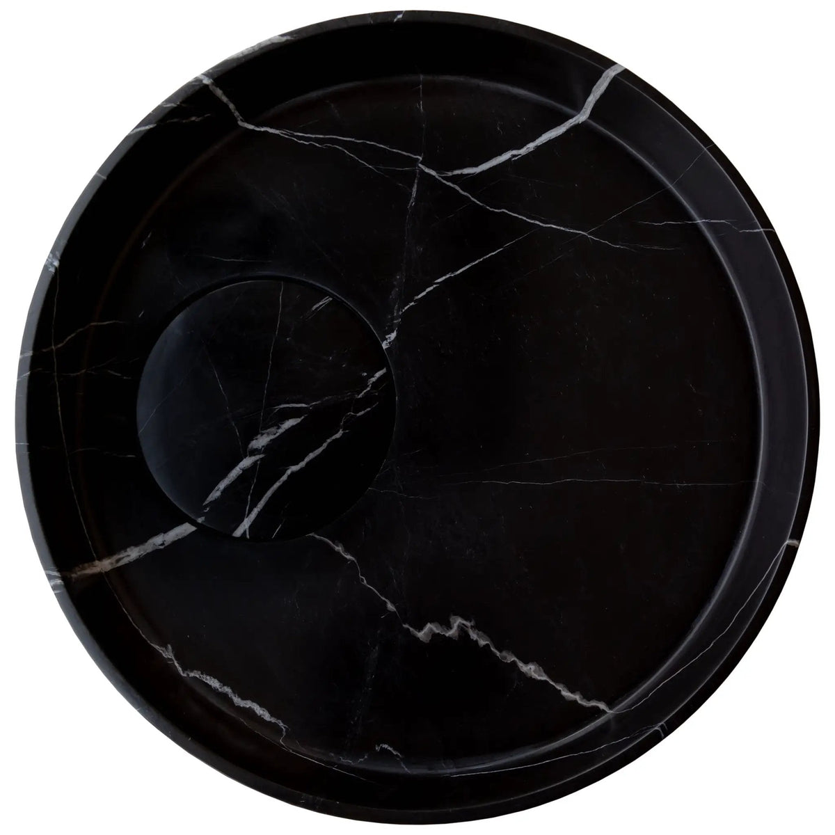 Polished Black Marble Circular Vessel Sink 17.5 Inches Bathroom