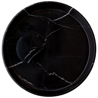 Polished Black Marble Circular Vessel Sink 17.5 Inches Bathroom