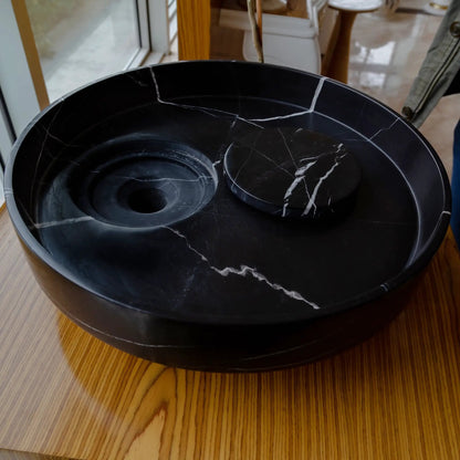 Polished Black Marble Circular Vessel Sink 17.5 Inches Bathroom