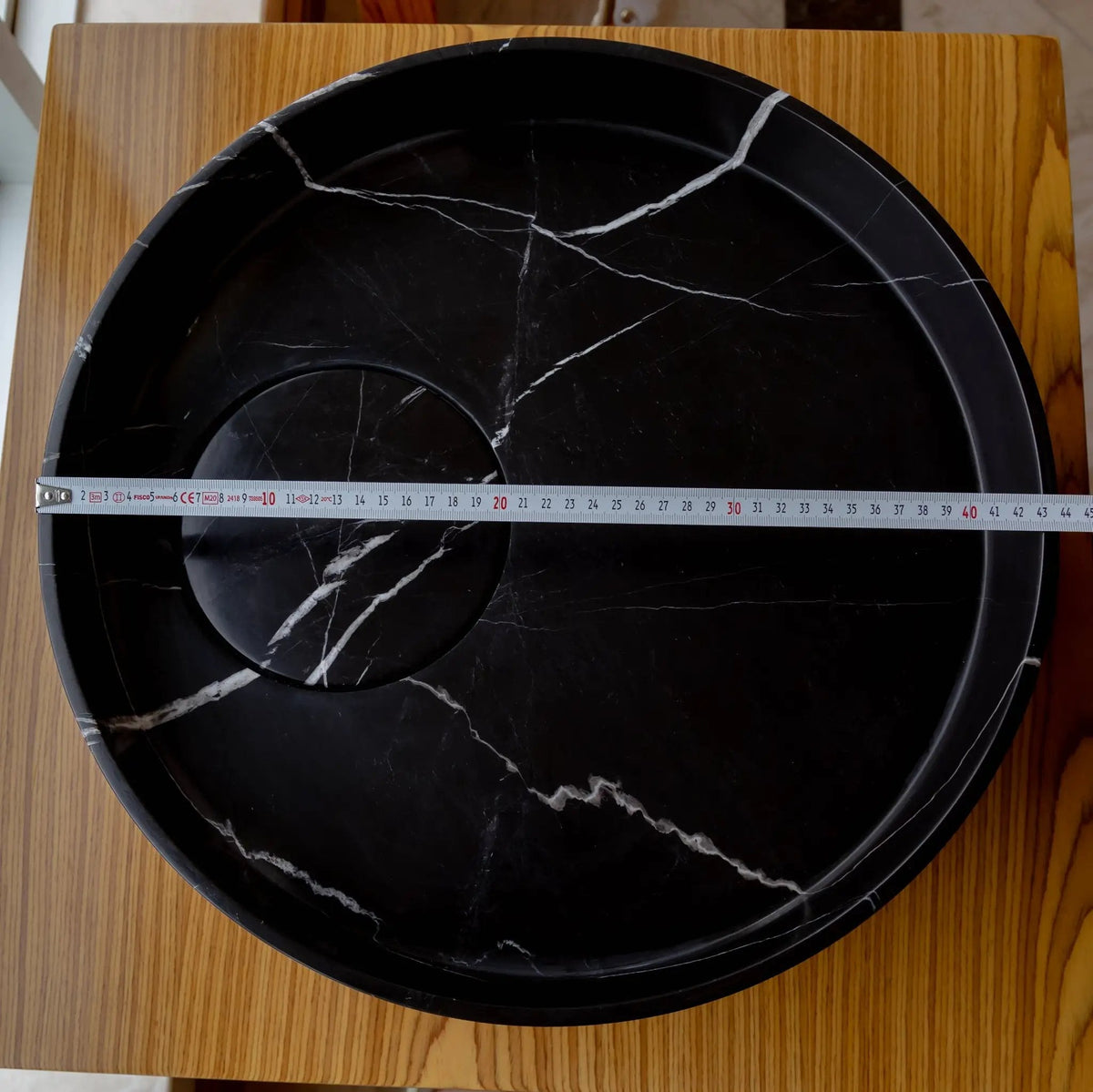 Polished Black Marble Circular Vessel Sink 17.5 Inches Bathroom