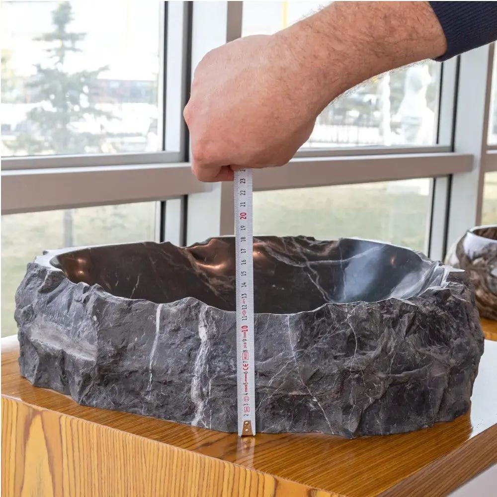 Handcrafted Black Marble Vessel Sink Natural Stone Bathroom Basin