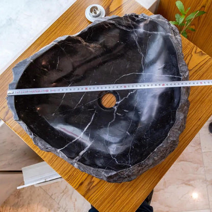 Handcrafted Black Marble Vessel Sink Natural Stone Bathroom Basin