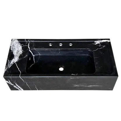GMStone Luxury Black Marble Wall Mount Bathroom Sink Vanity