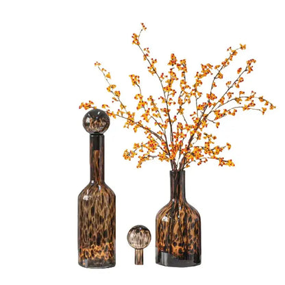 Tortoiseshell leopard print glass vase living room decor accessory