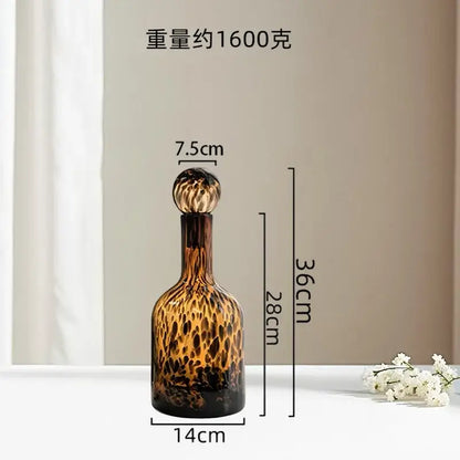 Tortoiseshell leopard print glass vase living room decor accessory