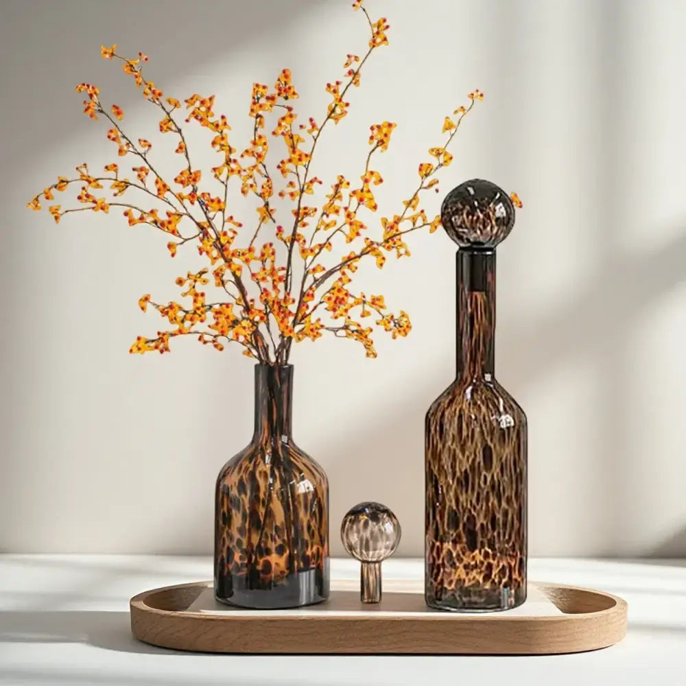 Tortoiseshell leopard print glass vase living room decor accessory