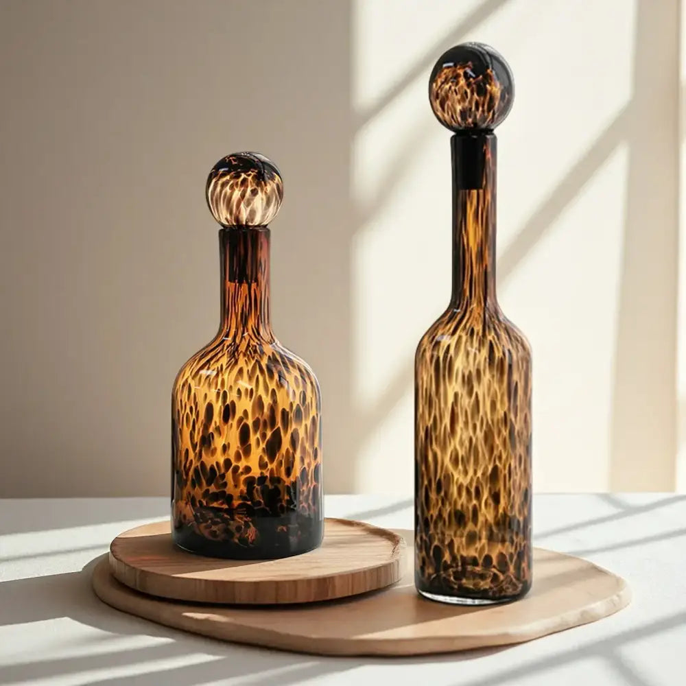 Tortoiseshell leopard print glass vase living room decor accessory