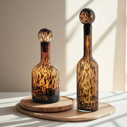 Tortoiseshell leopard print glass vase living room decor accessory