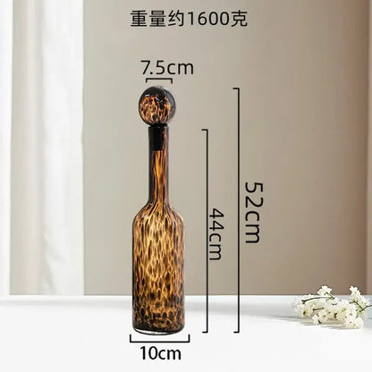 Tortoiseshell leopard print glass vase living room decor accessory